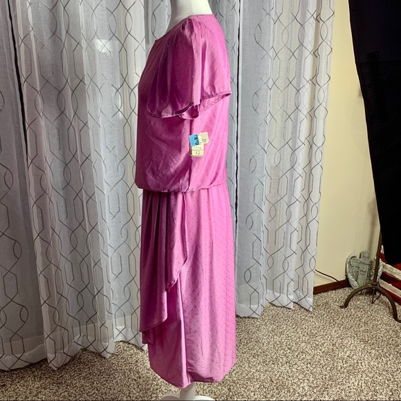 Vintage Lilac Flutter Sleeve Dress Size 12 - Picture 3 of 7
